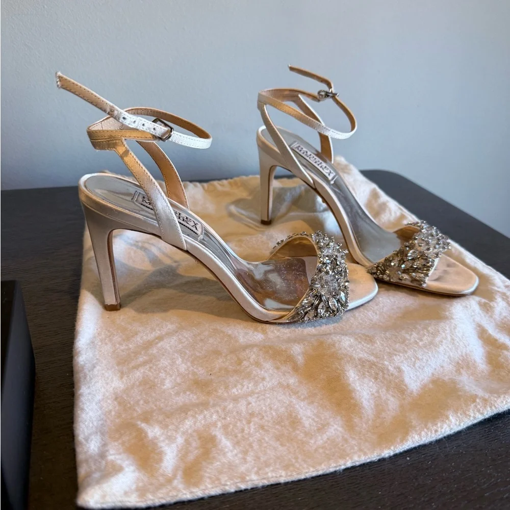 Badgley Mischka Champagne Embellished Heels - Picture 3 of 5